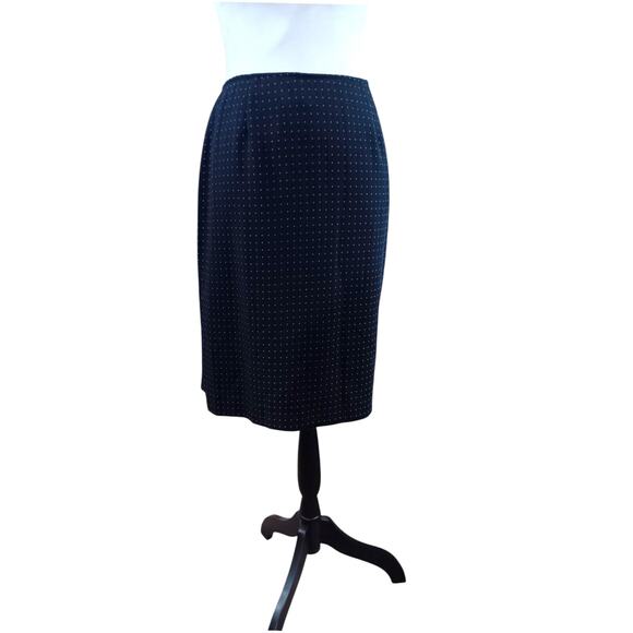 VINTAGE Dressbarn 2-Piece Skirt Top Set Navy Blue Pink Dots Large Career Dressy - Picture 12 of 14